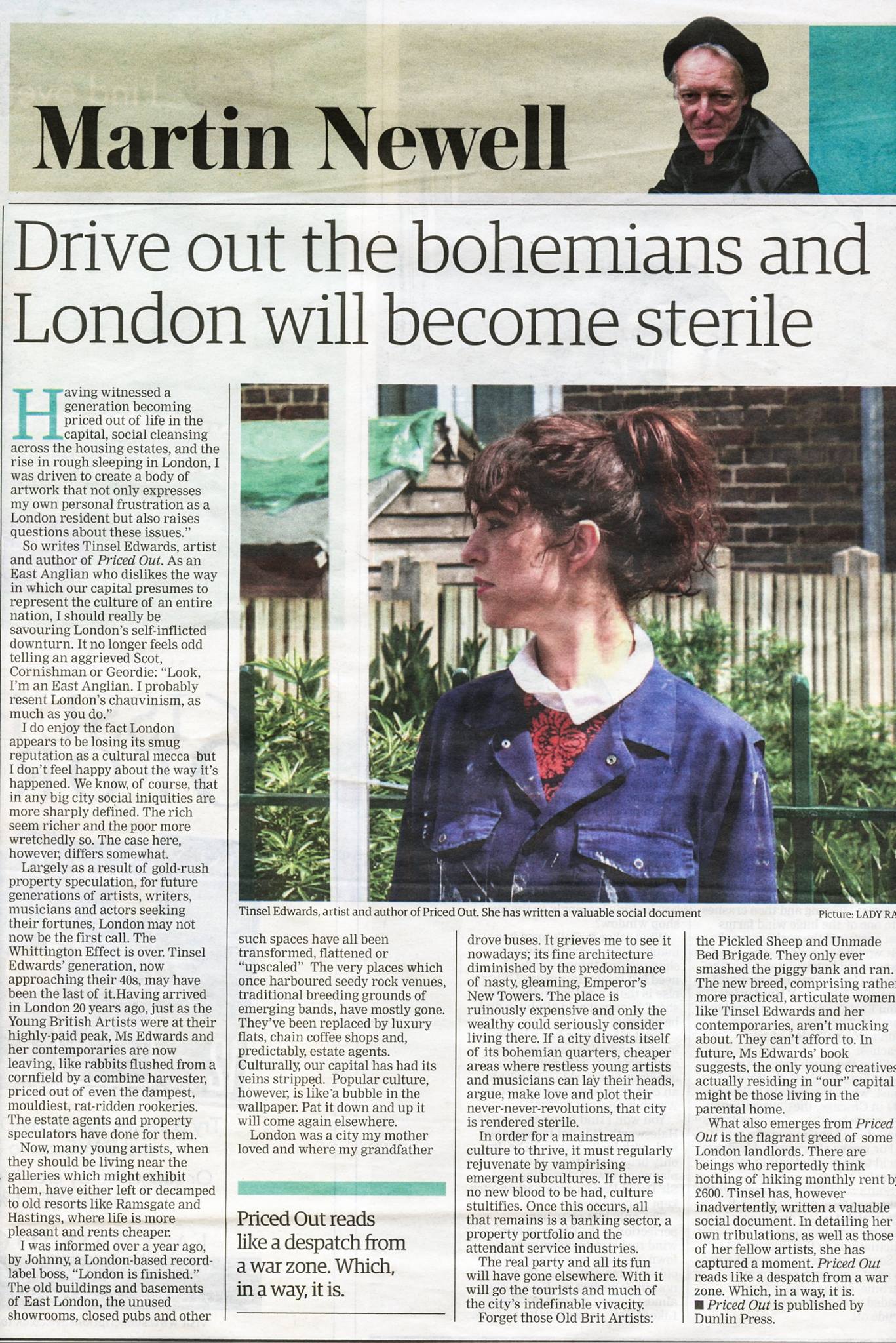 Priced Out piece by Martin Newell for the East Anglian Daily Times